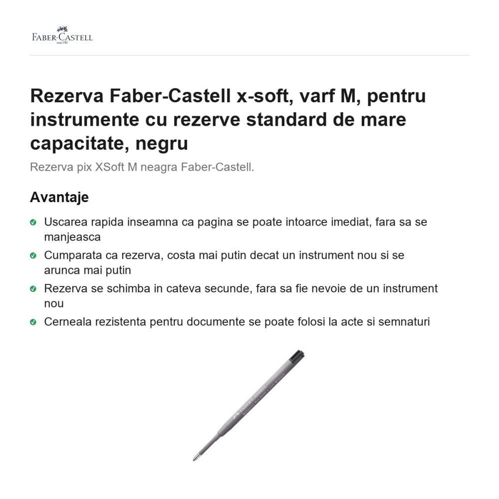 Rezerva Faber-Castell x-soft, varf M, pentru instrumente cu rezerve standard de mare capacitate, negru [2]