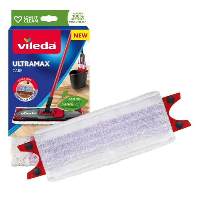 Rezerva mop plat Vileda Ultramax Care 24255, din microfibre reciclate, dimensiuni 26.5 x 15 x 2.7 cm, lavabila [1]