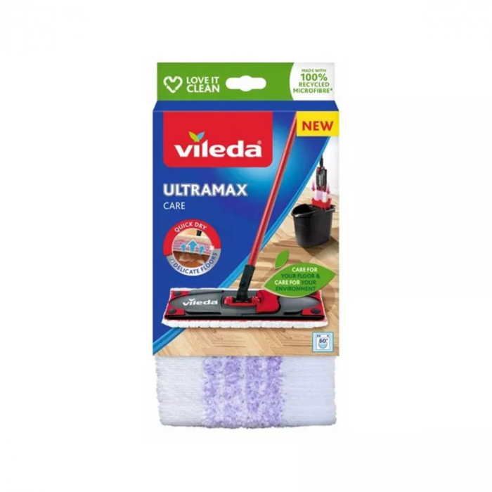 Rezerva mop plat Vileda Ultramax Care 24255, din microfibre reciclate, dimensiuni 26.5 x 15 x 2.7 cm, lavabila [7]