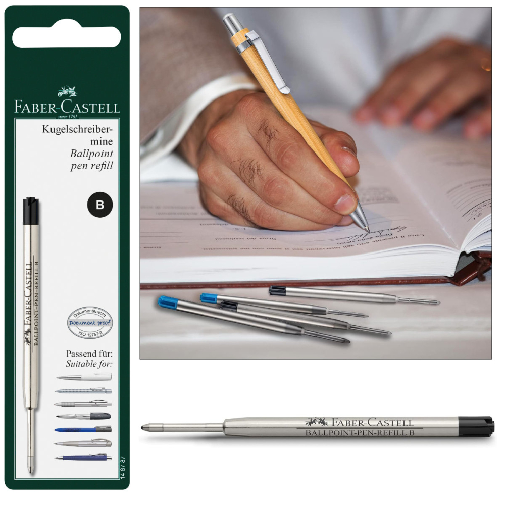 Rezerva Neagra pentru Pix Faber-Castell, Metalica, Varf B (Gros), in Blister de Protectie [3]