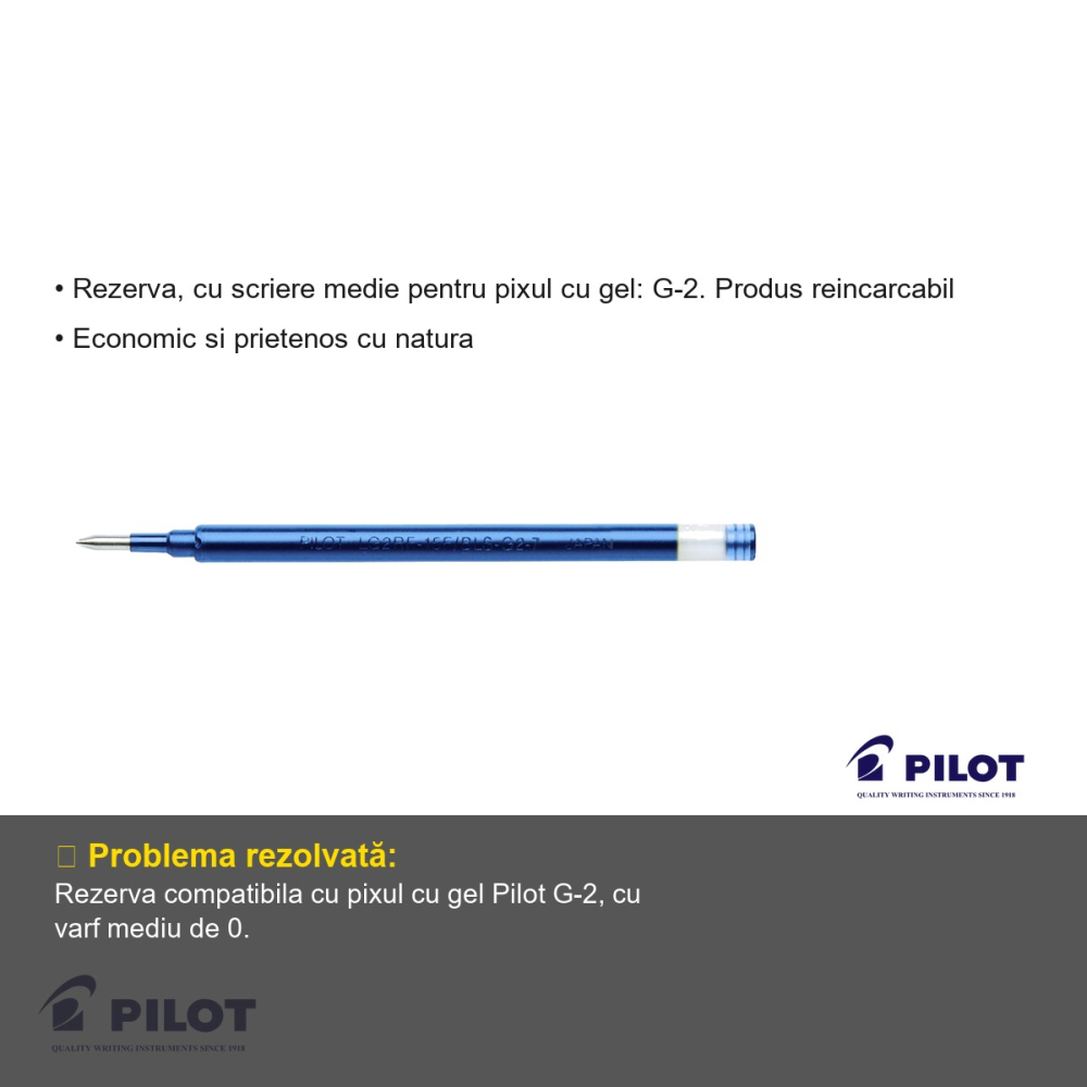 Rezerva pix cu gel Pilot G-2, scriere medie 0.7mm, cerneala albastra, reutilizabila [3]