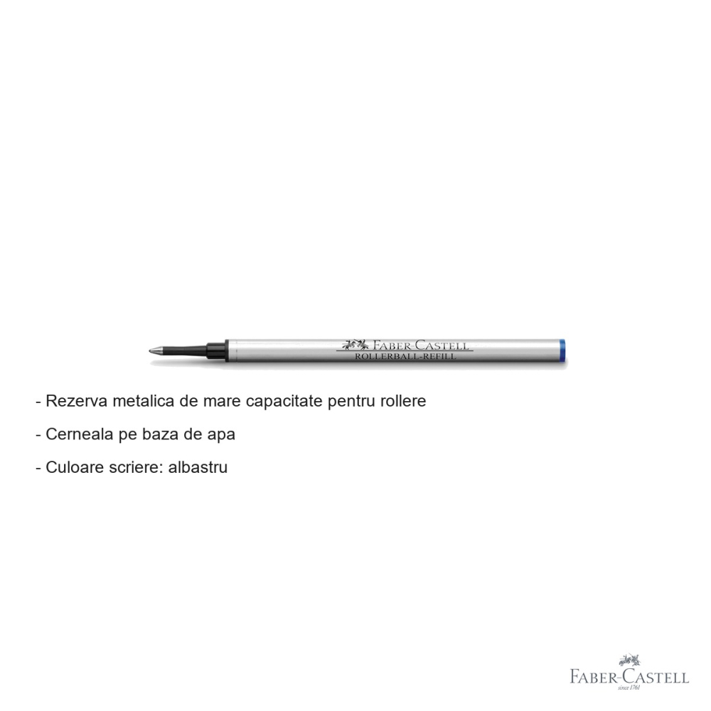 Rezerva roller metalica Faber-Castell, cerneala albastra pe baza de apa, mare capacitate, pentru rollere [2]