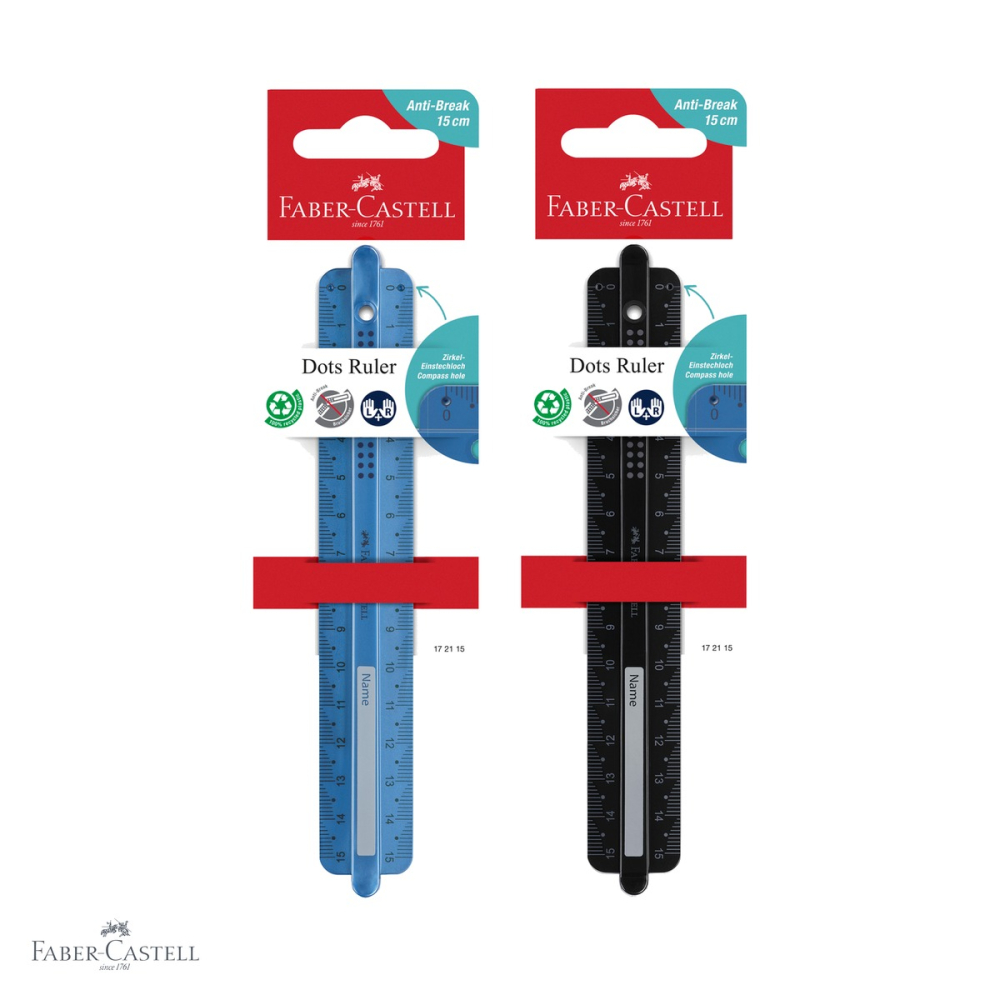 Rigla 15 cm Faber-Castell Dots, plastic reciclat, model cu puncte metalice, pentru scoala [4]