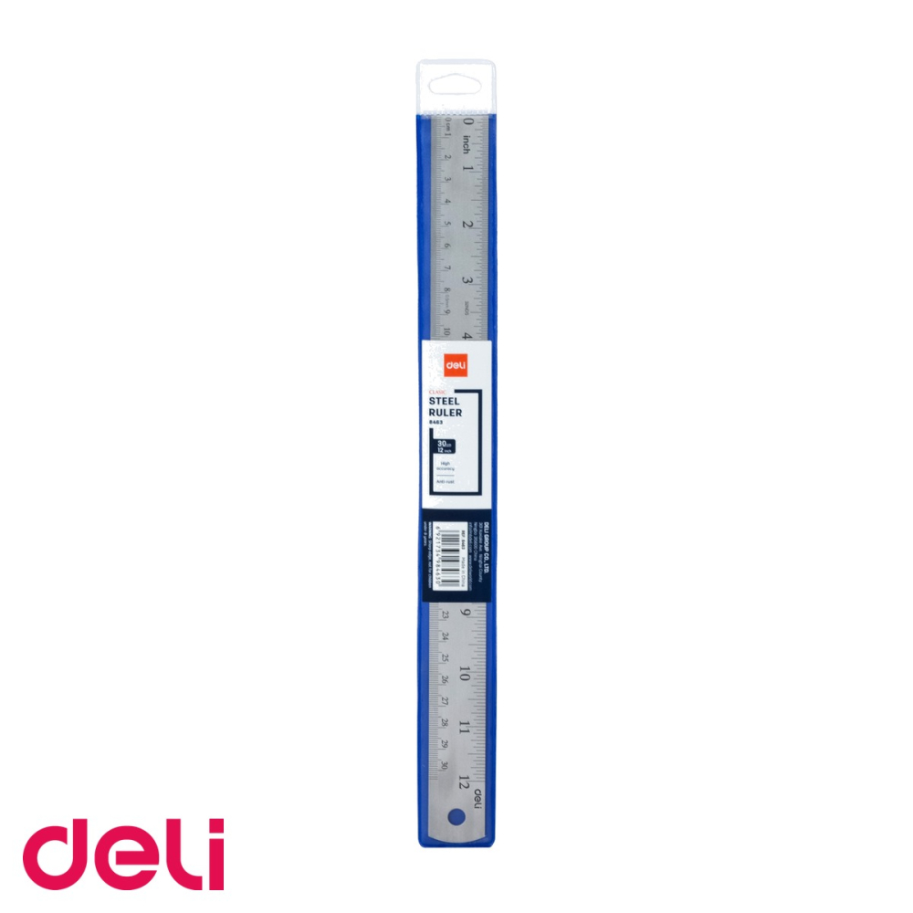 Rigla din metal Deli, 30 cm, rezistenta si precisa, pentru scoala si birou [4]