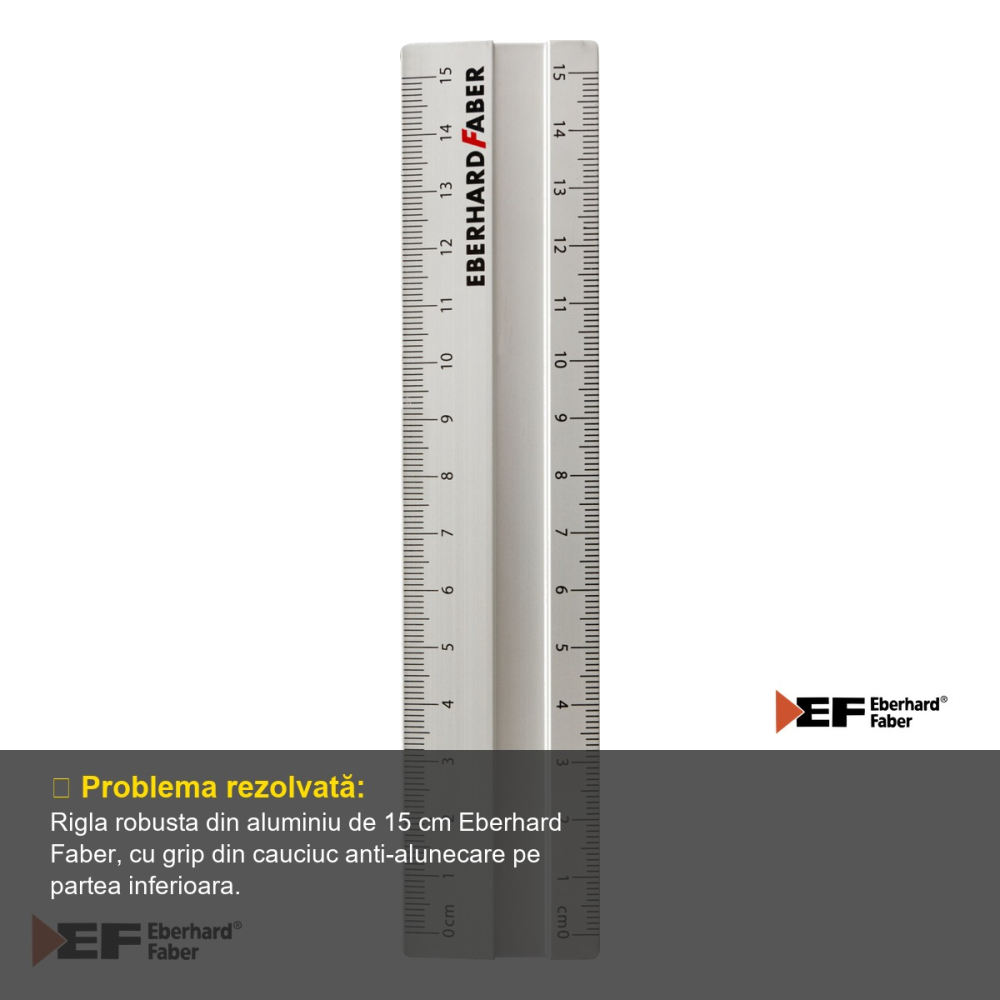 Rigla Eberhard Faber din aluminiu 15 cm, grip anti-alunecare, pentru stangaci si dreptaci [4]