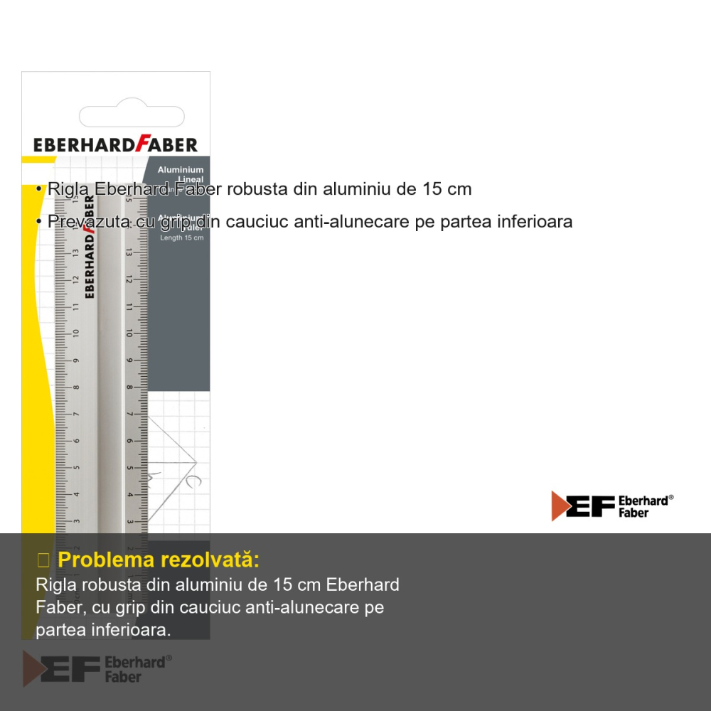Rigla Eberhard Faber din aluminiu 15 cm, grip anti-alunecare, pentru stangaci si dreptaci [3]