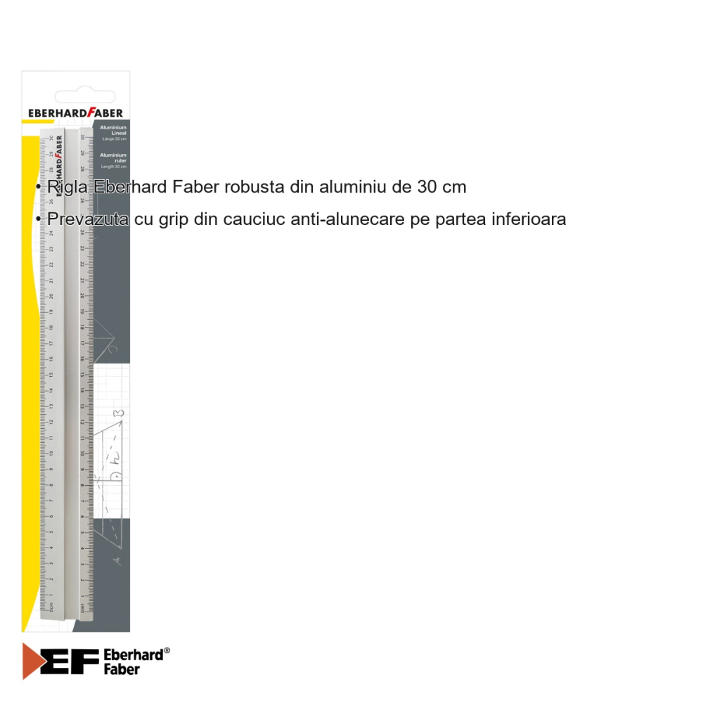 Rigla Eberhard Faber din aluminiu 30 cm, grip anti-alunecare, pentru stangaci si dreptaci [3]