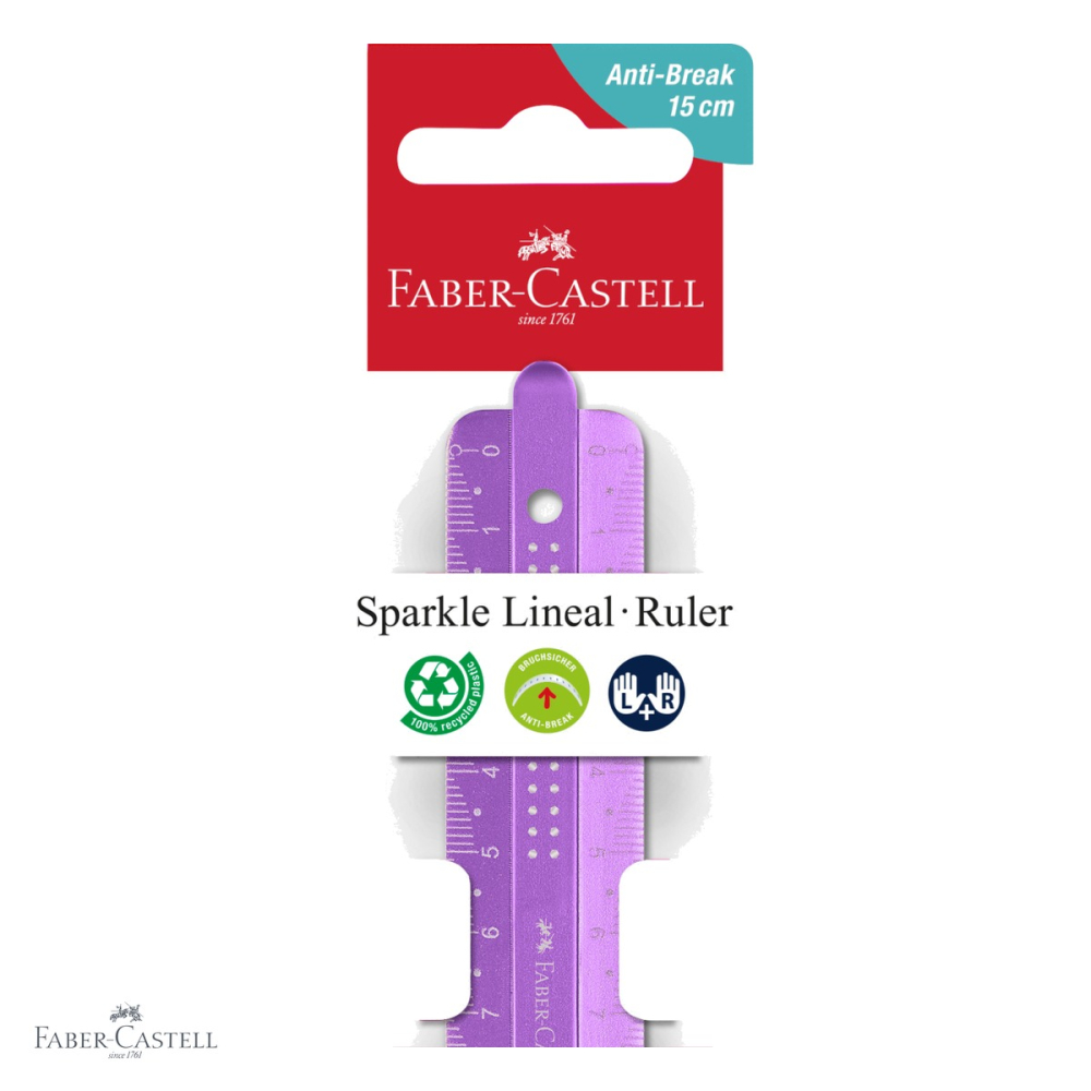 Rigla Faber-Castell Sparkle 15 cm, plastic reciclat, culori metalice stralucitoare, pentru scoala [4]