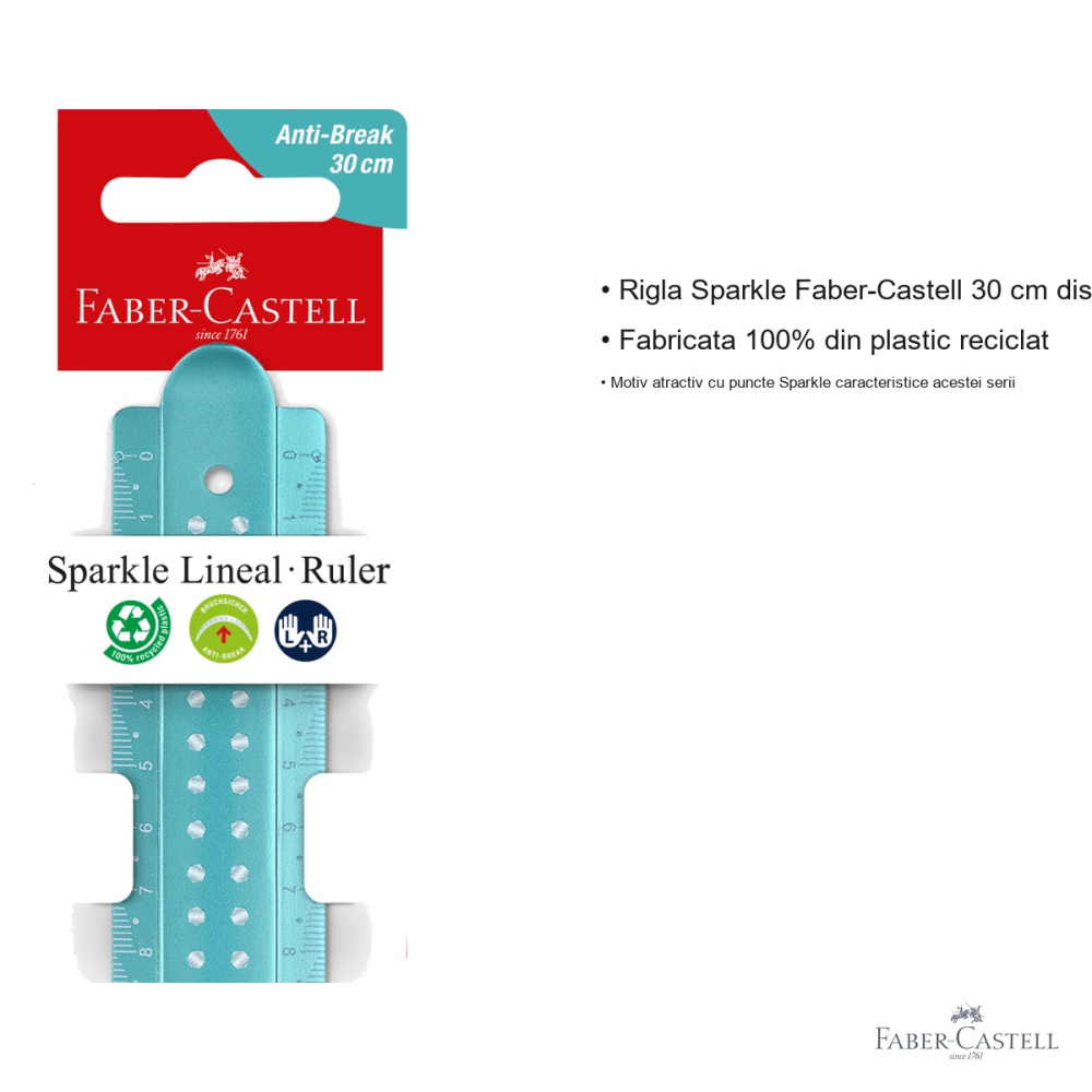 Rigla Faber-Castell Sparkle 30 cm, plastic reciclat, design metalic stralucitor, pentru scoala [3]