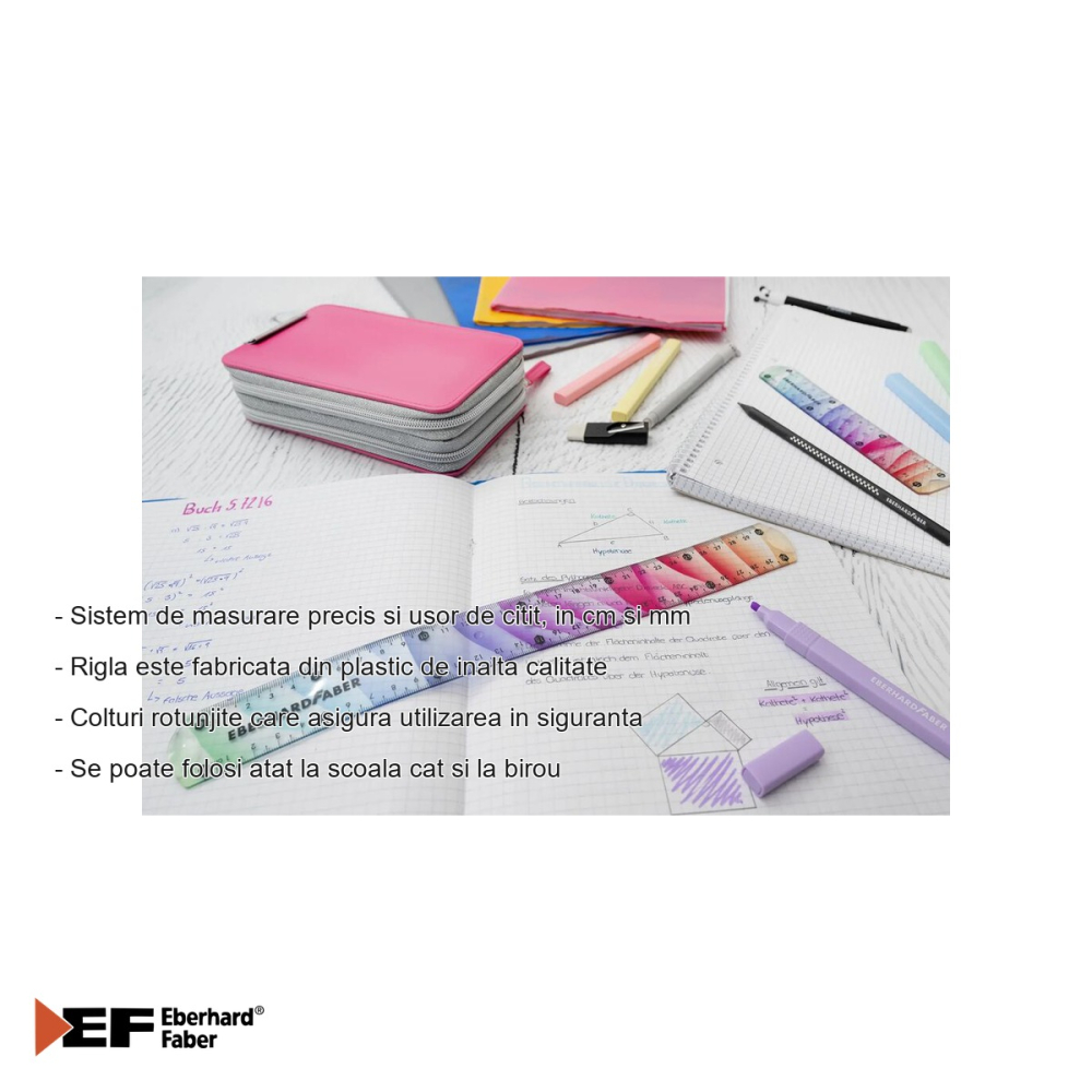 Rigla flexibila 15 cm Eberhard Faber Rainbow, plastic rezistent, pentru scoala si birou [2]