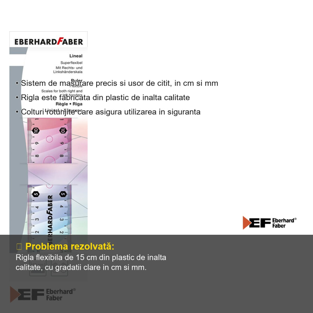 Rigla flexibila 15 cm Eberhard Faber Rainbow, plastic rezistent, pentru scoala si birou [3]