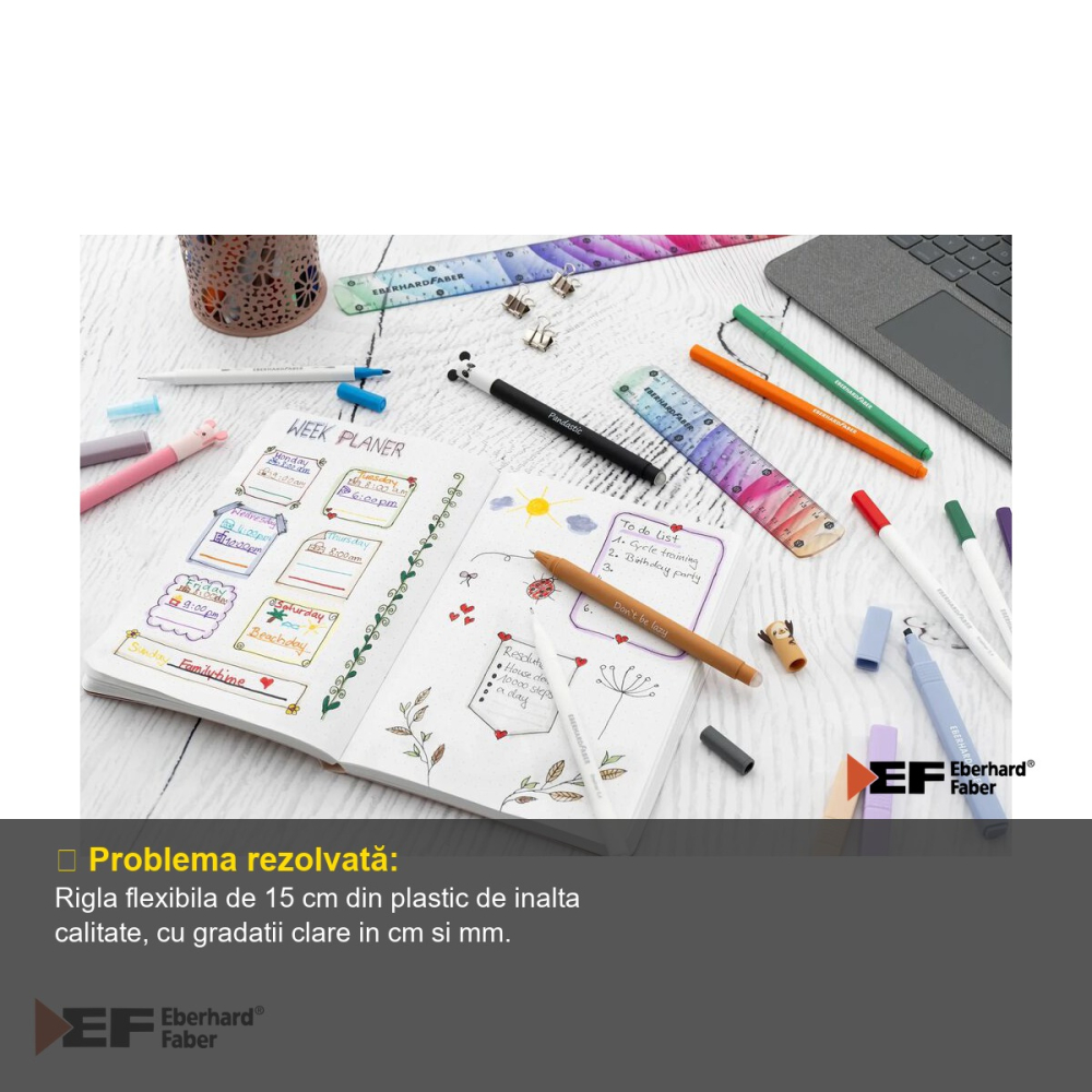 Rigla flexibila 15 cm Eberhard Faber Rainbow, plastic rezistent, pentru scoala si birou [4]
