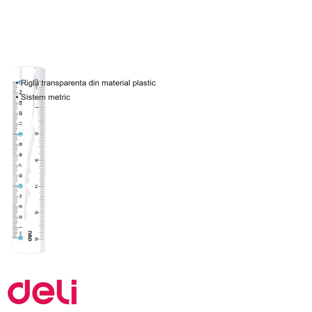 Rigla transparenta Deli 15 cm, plastic, sistem metric, pentru scoala si birou [3]