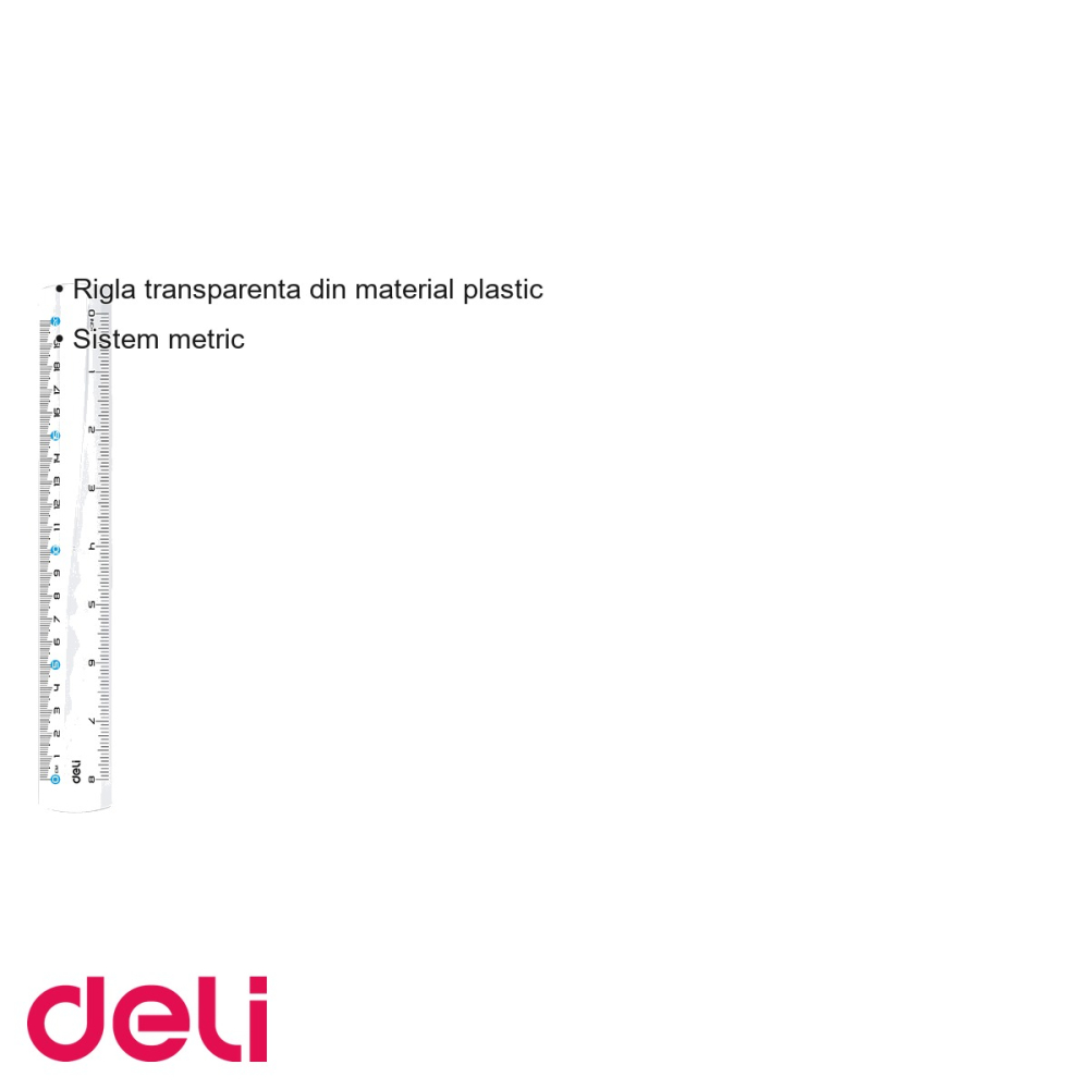 Rigla transparenta Deli 20 cm, plastic, sistem metric, pentru scoala si birou [3]