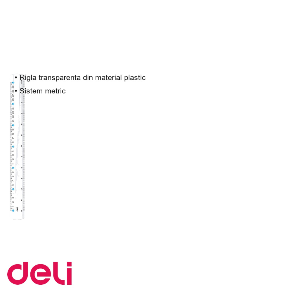 Rigla transparenta Deli, 30 cm, plastic, sistem metric, pentru scoala si birou [3]