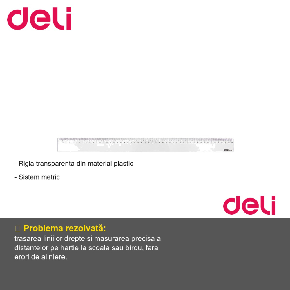 Rigla transparenta Deli 50 cm, plastic, sistem metric, pentru scoala si birou [2]
