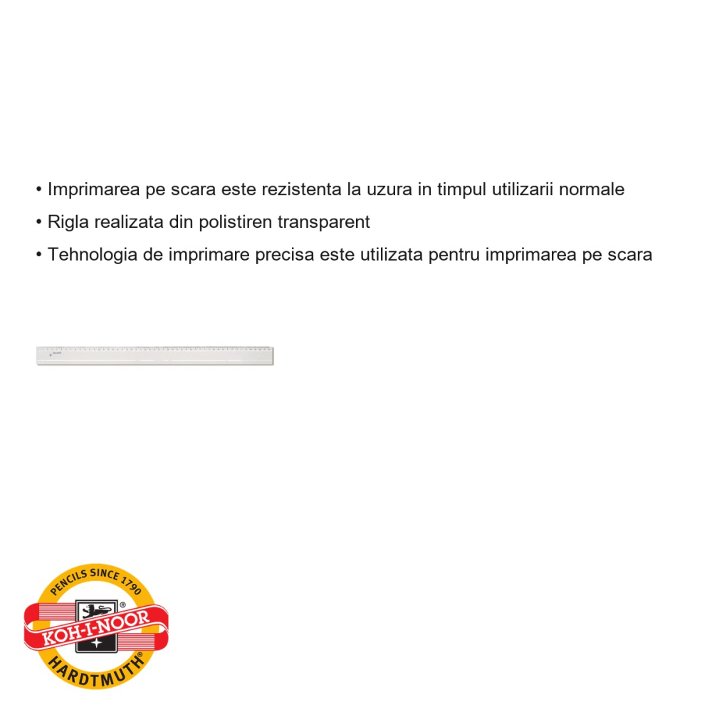 Rigla transparenta Koh-I-Noor, 50 cm, polistiren, pentru scoala si birou [3]