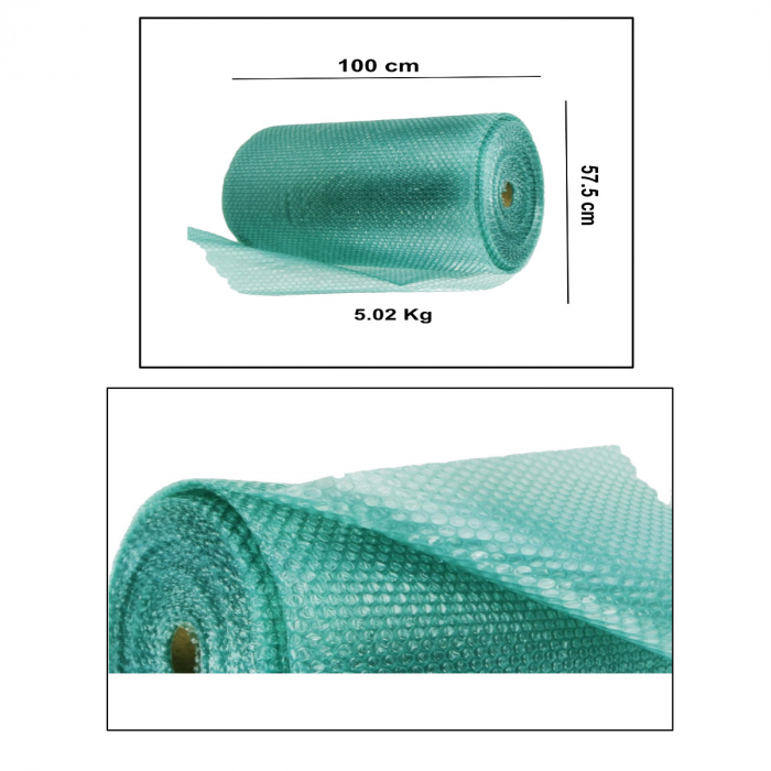 Rola 100 m de folie cu bule de aer, latime 100 cm, 50 g / mp, pentru ambalare si protectie, verde [2]