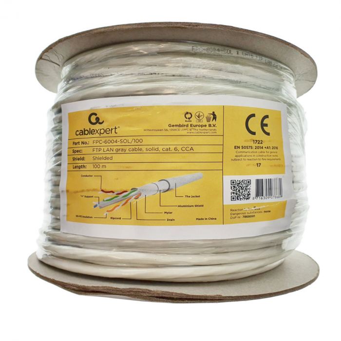 Cablu FTP ecranat , CCA, Cat6, Rola 100m, gri, FPC-6004-SOL/100 [3]