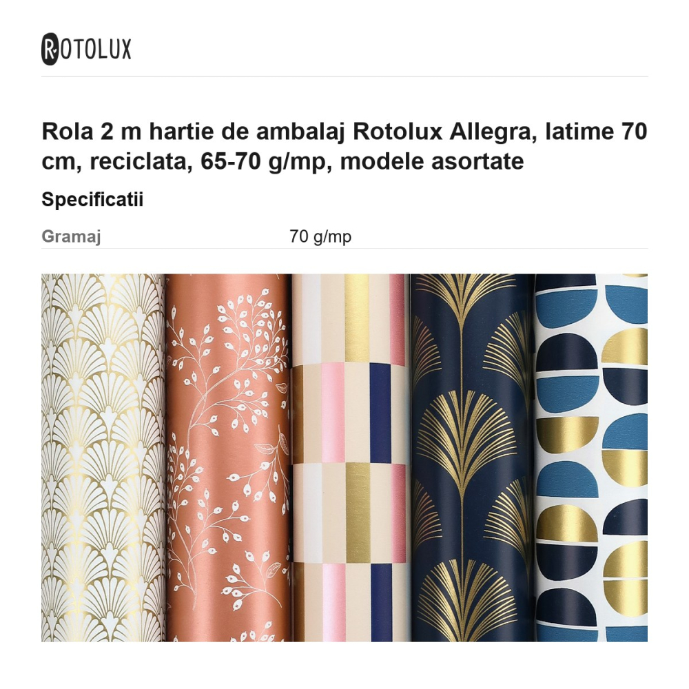 Rola 2 m hartie de ambalaj Rotolux Allegra, latime 70 cm, reciclata, 65-70 g/mp, modele asortate [3]