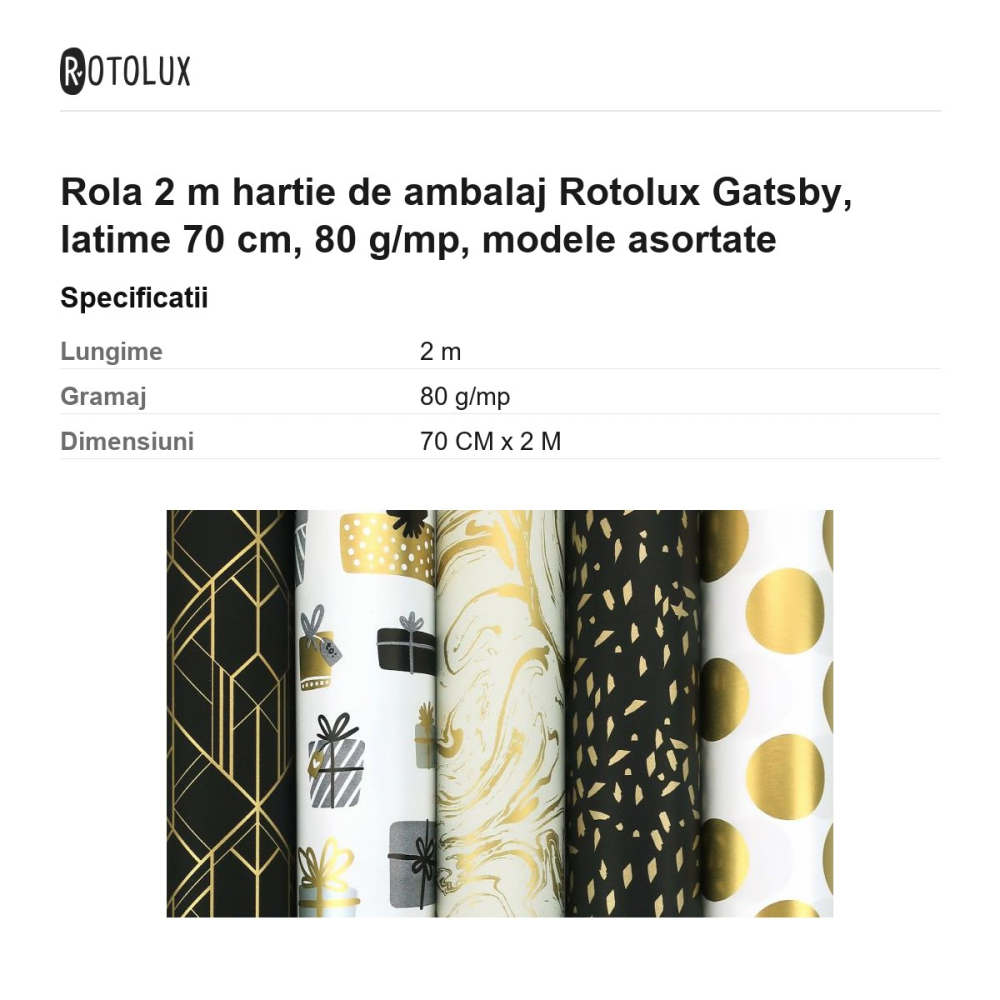 Rola 2 m hartie de ambalaj Rotolux Gatsby, latime 70 cm, 80 g/mp, modele asortate [3]
