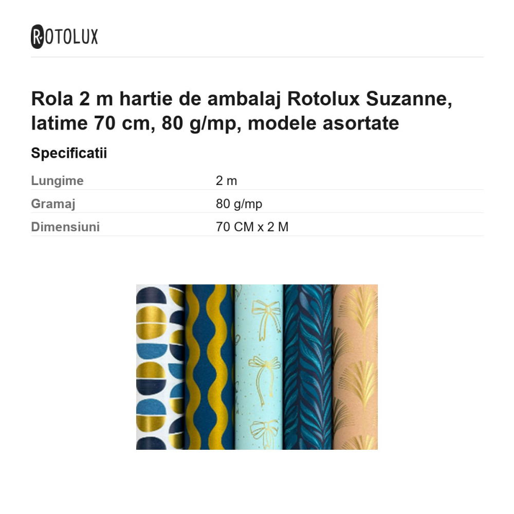 Rola 2 m hartie de ambalaj Rotolux Suzanne, latime 70 cm, 80 g/mp, modele asortate [3]