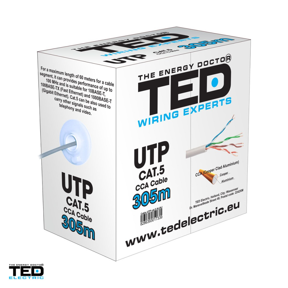 Rola 305m cablu UTP TED Electric Wire Expert cat. 5e TED002488, 4 x 2 x 0,5 mm CCA 24AWG, manta PVC [4]