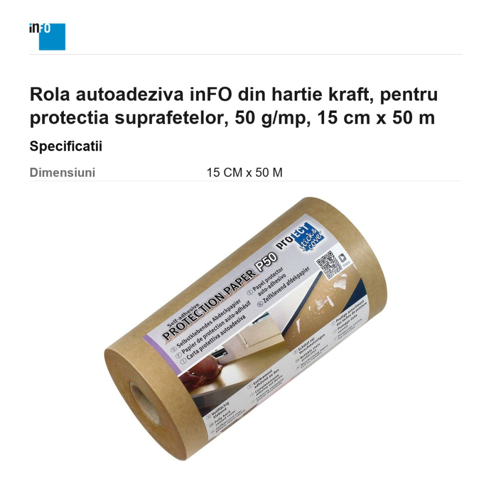 Rola autoadeziva inFO din hartie kraft, pentru protectia suprafetelor, 50 g/mp, 15 cm x 50 m [3]
