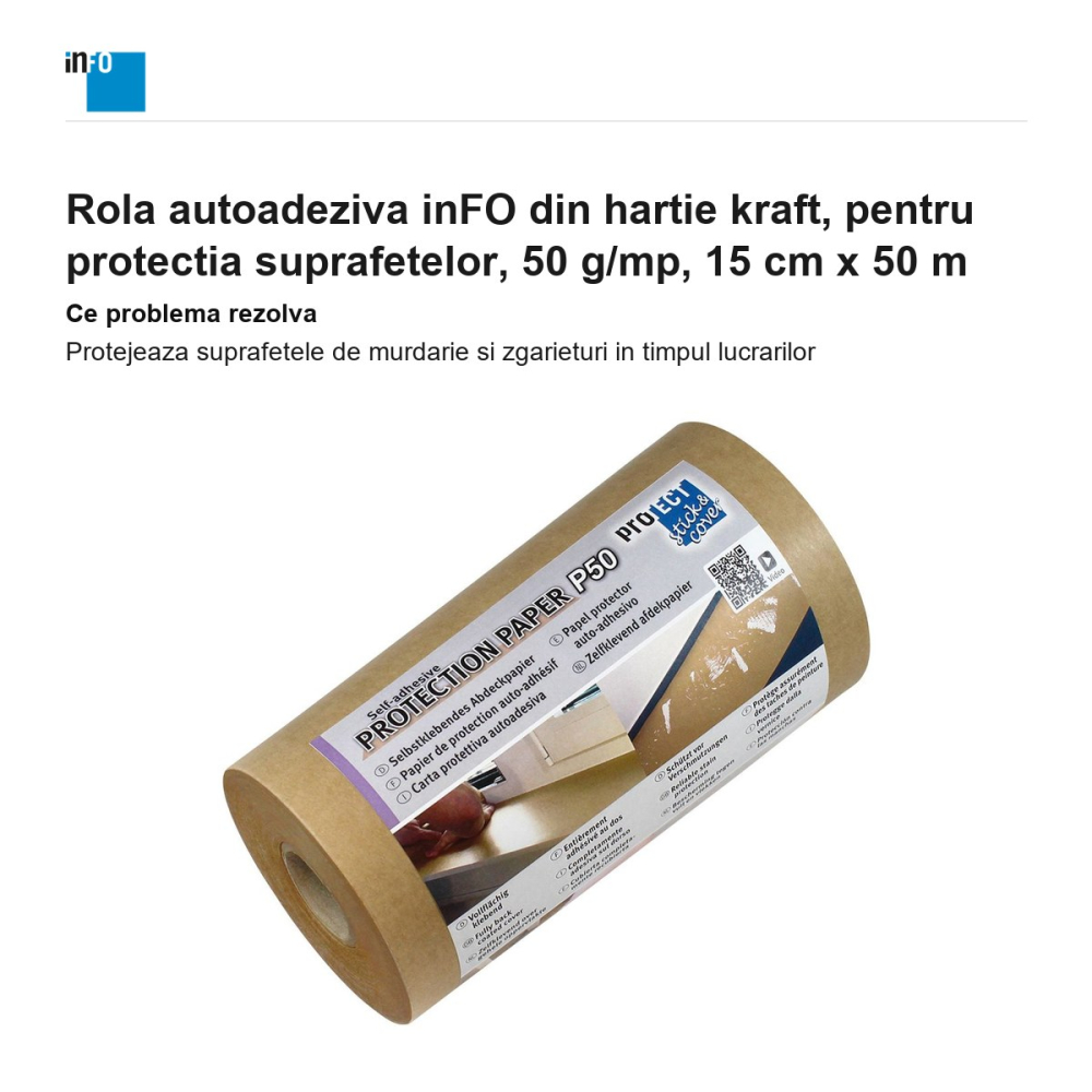 Rola autoadeziva inFO din hartie kraft, pentru protectia suprafetelor, 50 g/mp, 15 cm x 50 m [2]