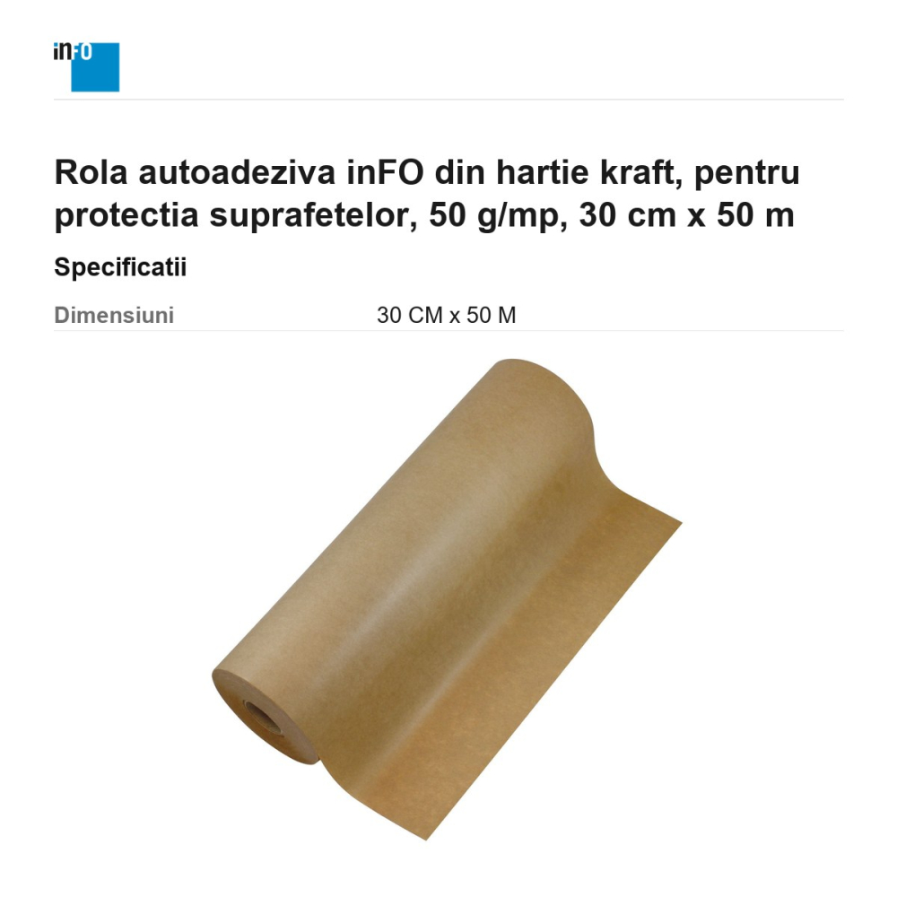 Rola autoadeziva inFO din hartie kraft, pentru protectia suprafetelor, 50 g/mp, 30 cm x 50 m [3]