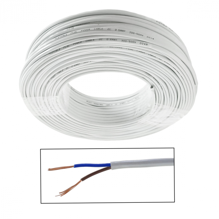 Rola cablu electric MYY-UP, 2 x 0.5 mm2, din cupru, 100m, CEMYY-UP2-0.50-WH, 2C, 300/500V, alb [3]