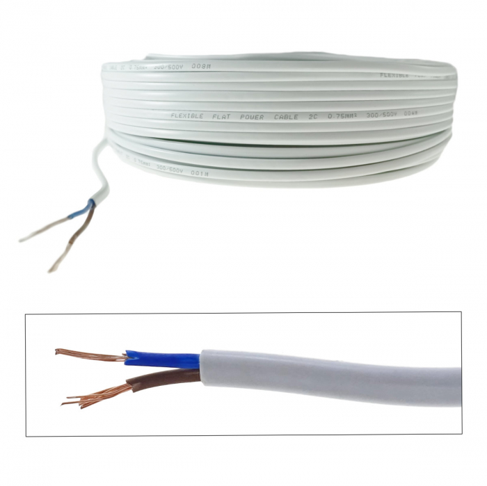 Rola cablu electric MYY-UP. 2 x 0.75 mm2. din cupru. 100m. CEMYY-UP2-0.75-WH. 2C. 300/500V. alb [4]