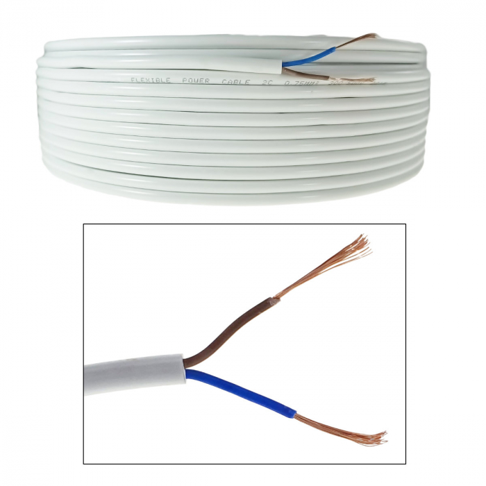Rola cablu electric MYYM, 2 x 0.75 mmp, din cupru, lungime 100m, CEMYYM-2-0.75-WH, 2C, 300/500V, alb [2]