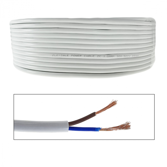 Rola cablu electric MYYM, 2 x 1 mmp, din cupru, 100m, CEMYYM-2-1MM-WH, 2C, 300/500V, alb [2]