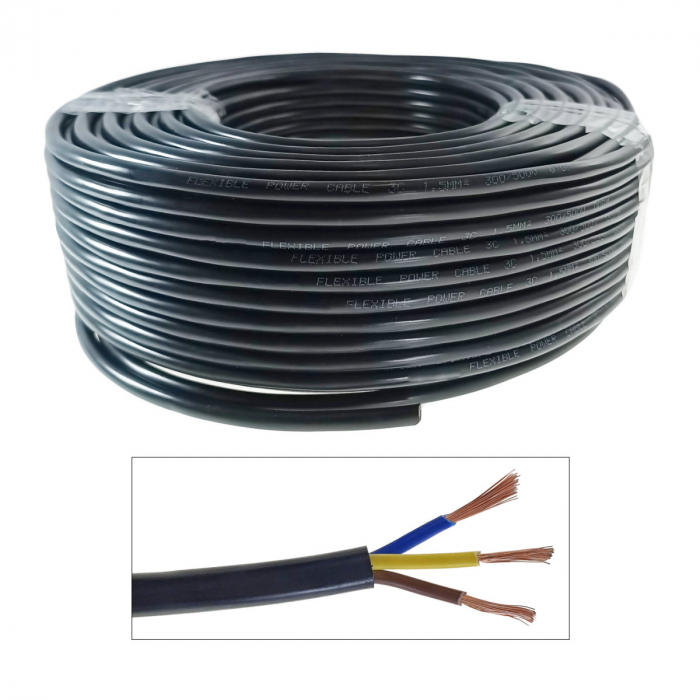 Rola cablu electric MYYM, 3 x 1.5 mmp, 100m, din cupru, CEMYYM-3-1.5MM-BK, 3C, 300/500V, negru [2]