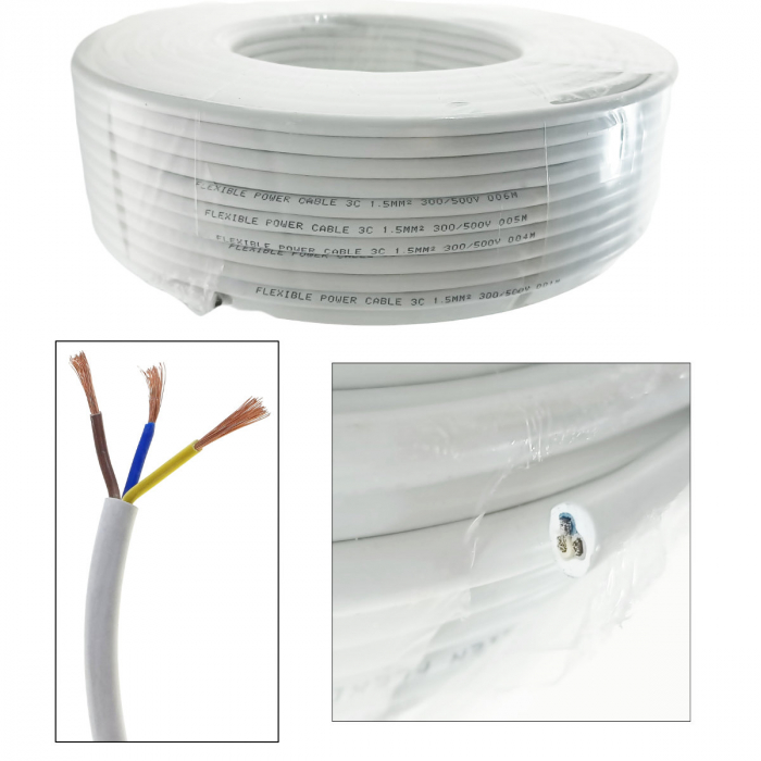 Rola cablu electric MYYM, 3 x 1.5 mmp, din cupru, 100m, CEMYYM-3-1.5MM-WH, 3C, 300/500V, alb [3]