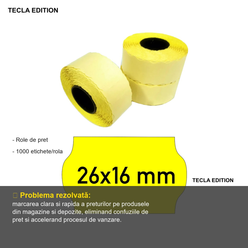 Rola etichete pret Tecla Edition, 26x16 mm, galben, 1000 etichete/rola, pentru etichetare rapida produse [2]