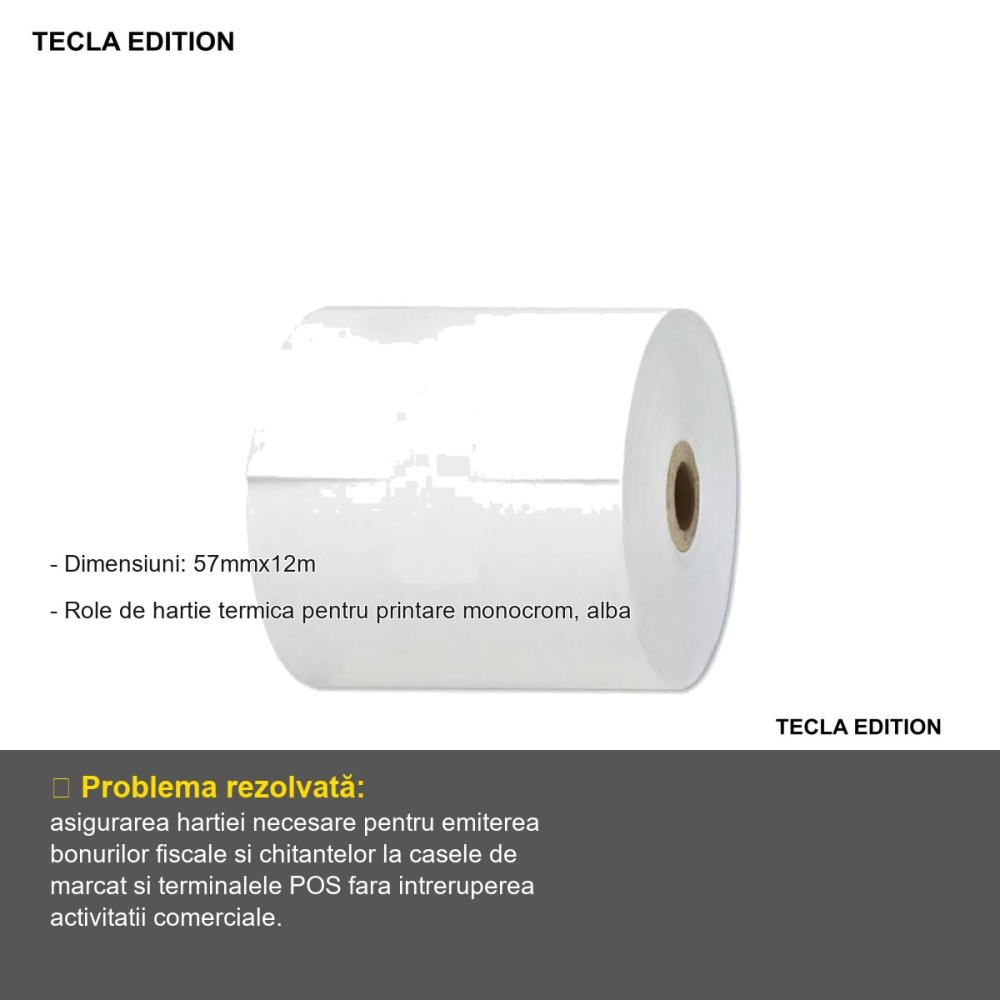 Rola hartie termica Tecla Edition, 57mm x 12m, pentru case de marcat si terminale POS [2]