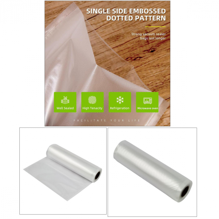 Rola pungi de vidat gofrate, 15 x 600 cm, fara BPA, rezistente, grosime 100 μm / 330 μm, pentru orice aparat de vidat alimente, ES-96527, transparenta [3]