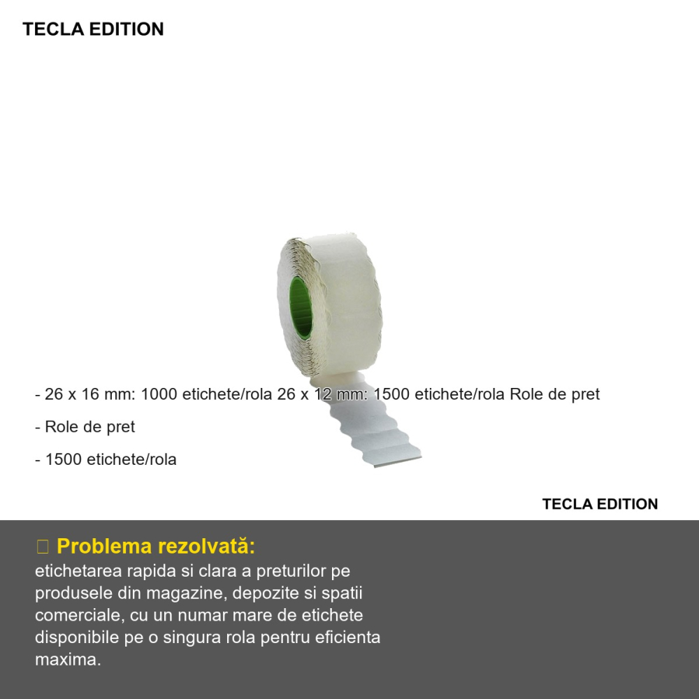 Role de pret albe Tecla Edition 26x12 mm, 1500 etichete pe rola, pentru etichetare rapida in magazine [2]