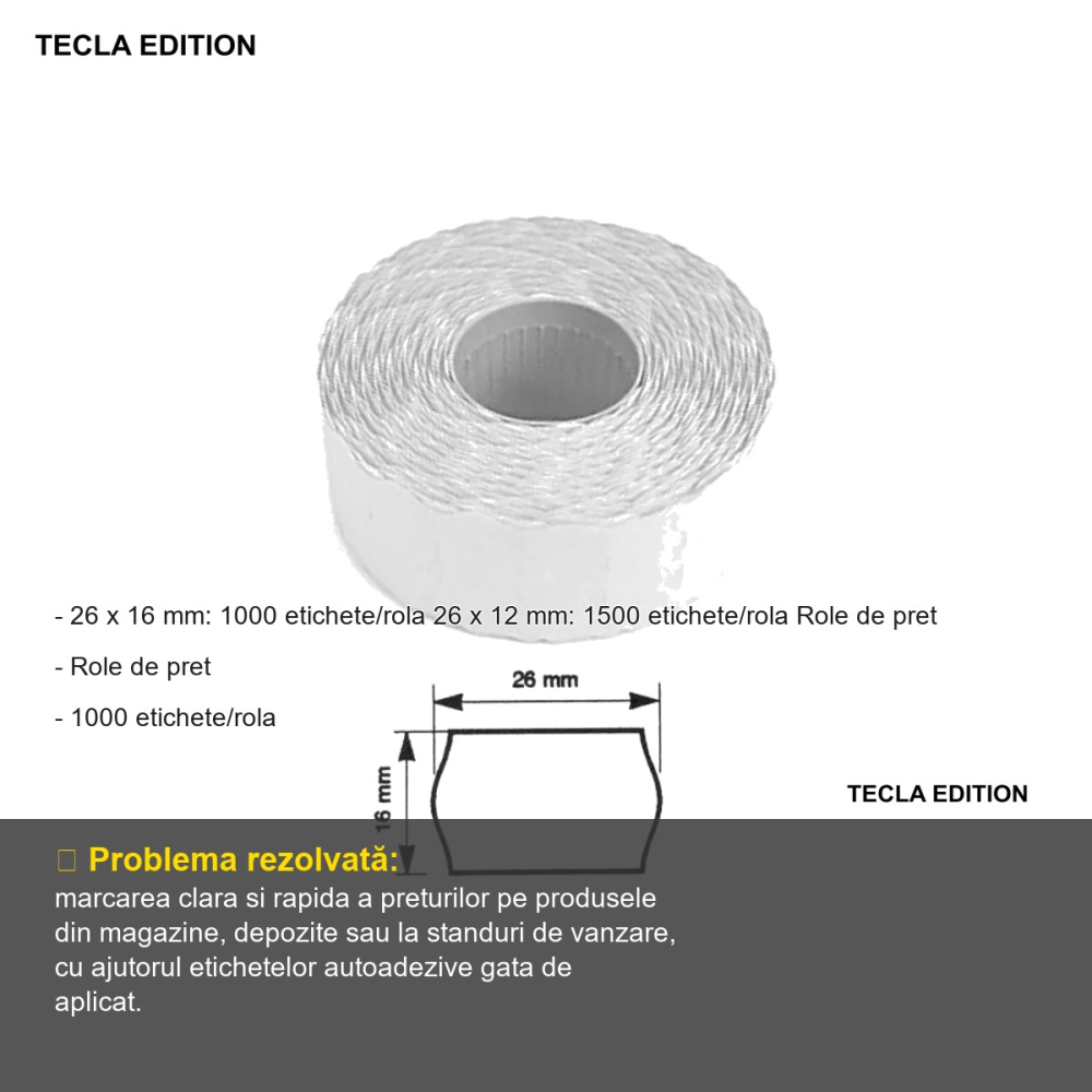 Role de pret albe Tecla Edition, 26x16 mm, 1000 etichete pe rola, pentru etichetare rapida [2]