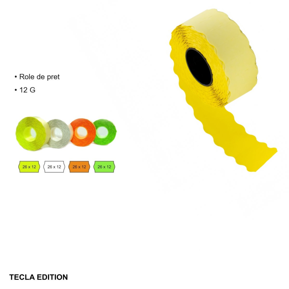 Role de pret Tecla Edition 26x12 mm, galben, 1500 etichete pe rola, pentru etichetare rapida in magazine [3]