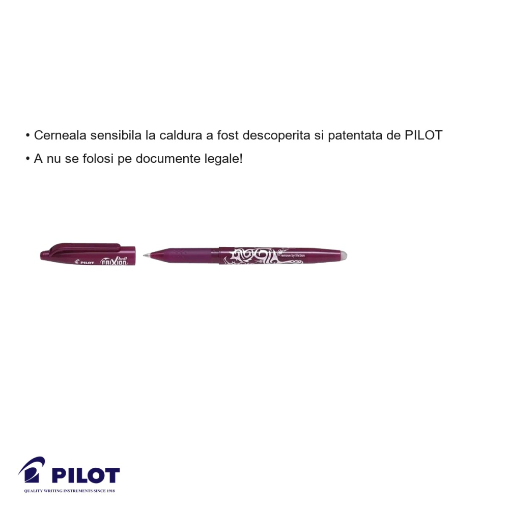 Roller 0.7mm bordo Pilot FriXion Ball, cerneala termosensibila, se sterge si rescrie [3]