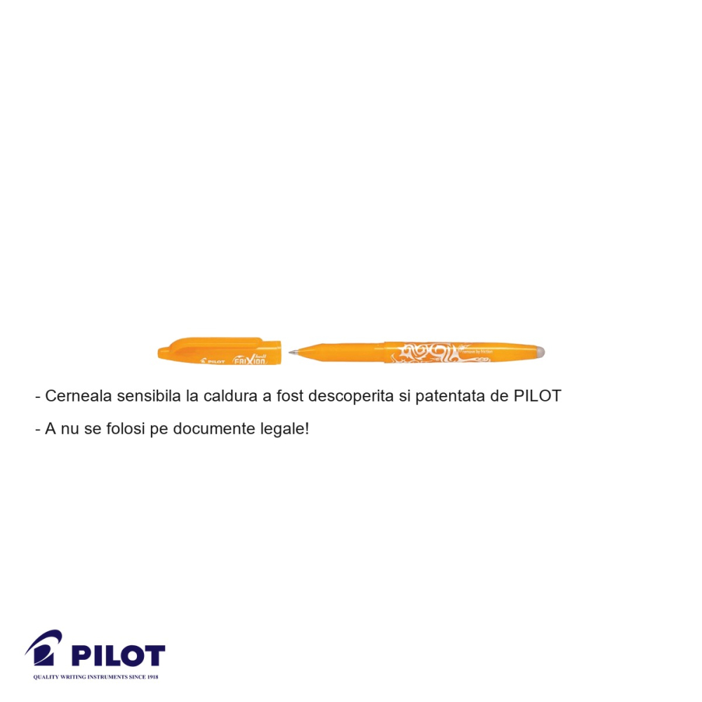 Roller 0.7mm Pilot FriXion Ball portocaliu deschis, cerneala termosensibila, stergere fara urme [2]
