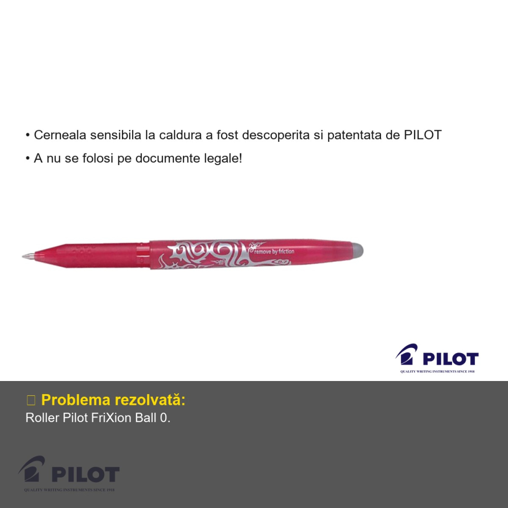 Roller 0.7mm roz Pilot FriXion Ball, cerneala termosensibila, cu radiera inclusa [3]