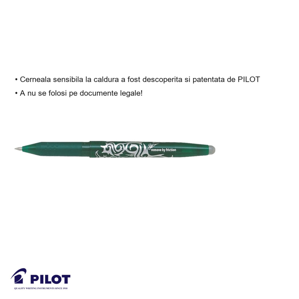 Roller 0.7mm verde Pilot FriXion Ball, cerneala termosensibila, se poate sterge si rescrie [3]