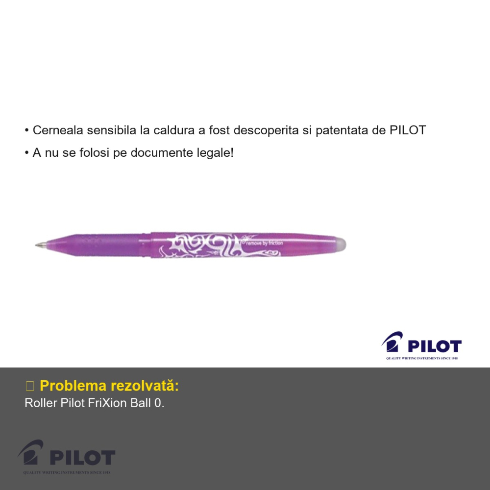Roller 0.7mm violet Pilot FriXion Ball, cerneala termosensibila, se poate sterge si rescrie [3]