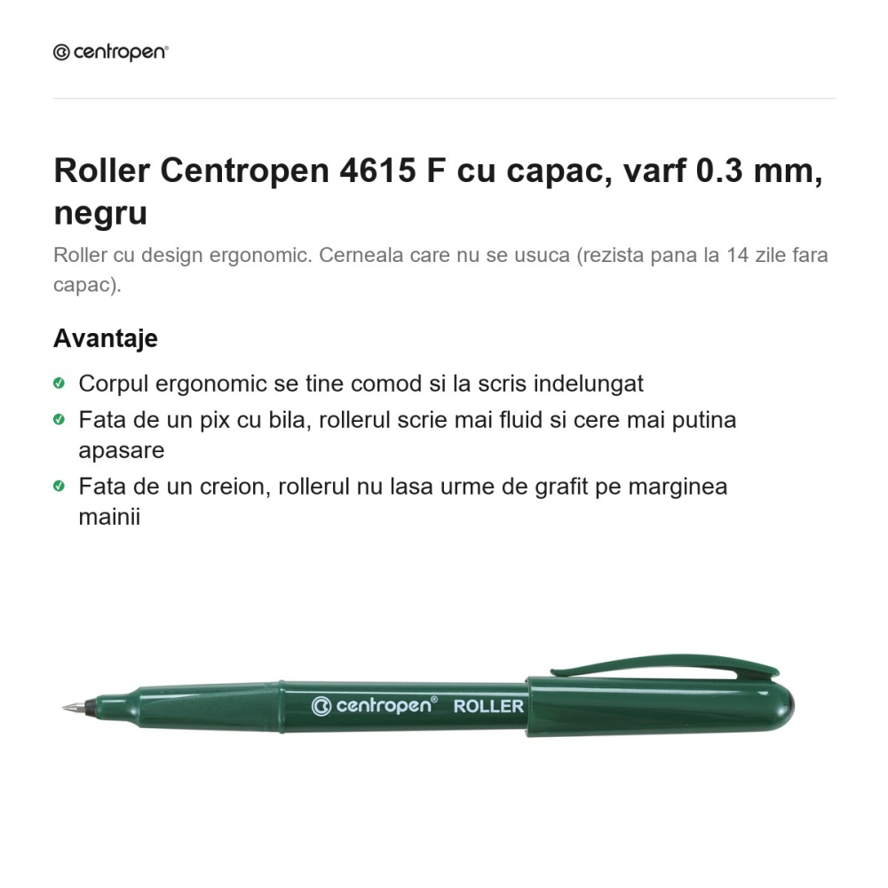 Roller Centropen 4615 F cu capac, varf 0.3 mm, negru [2]