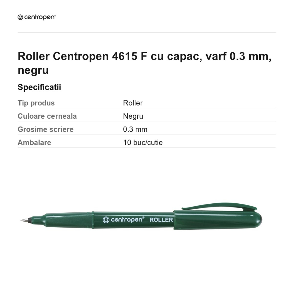 Roller Centropen 4615 F cu capac, varf 0.3 mm, negru [3]