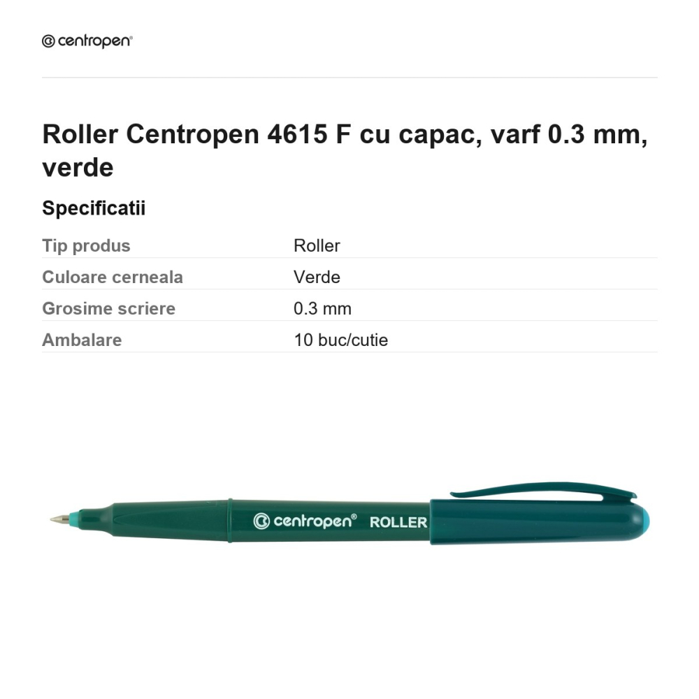 Roller Centropen 4615 F cu capac, varf 0.3 mm, verde [3]